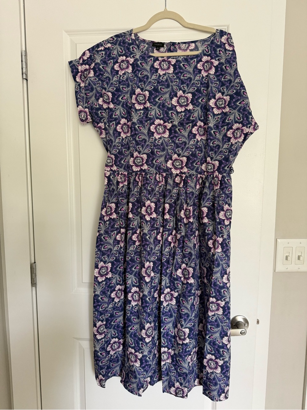 Talbots Navy Floral Midi Dress with Purple Accents